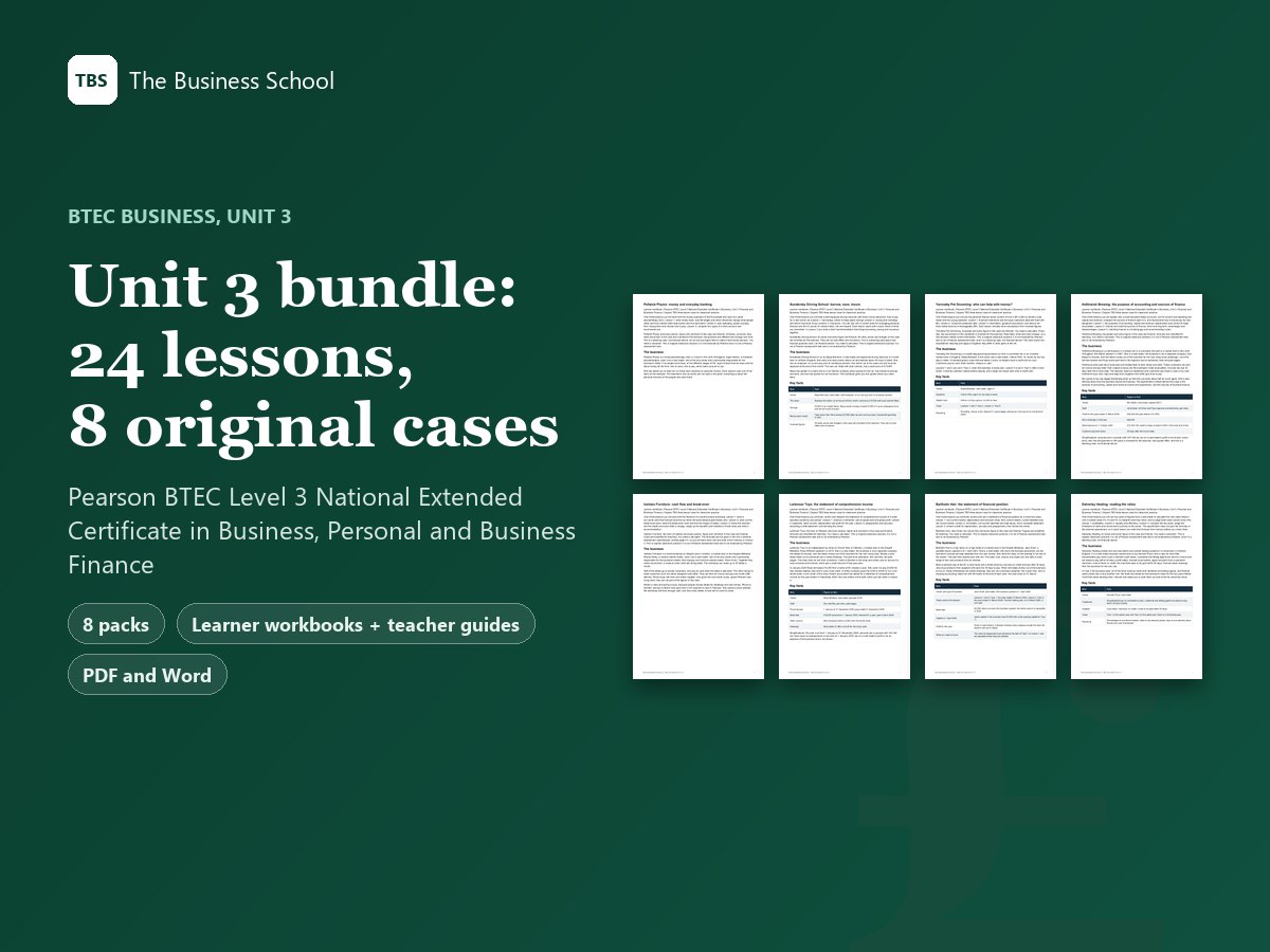 Cover: the BTEC Unit 3 bundle, first pages of the eight learner workbooks
