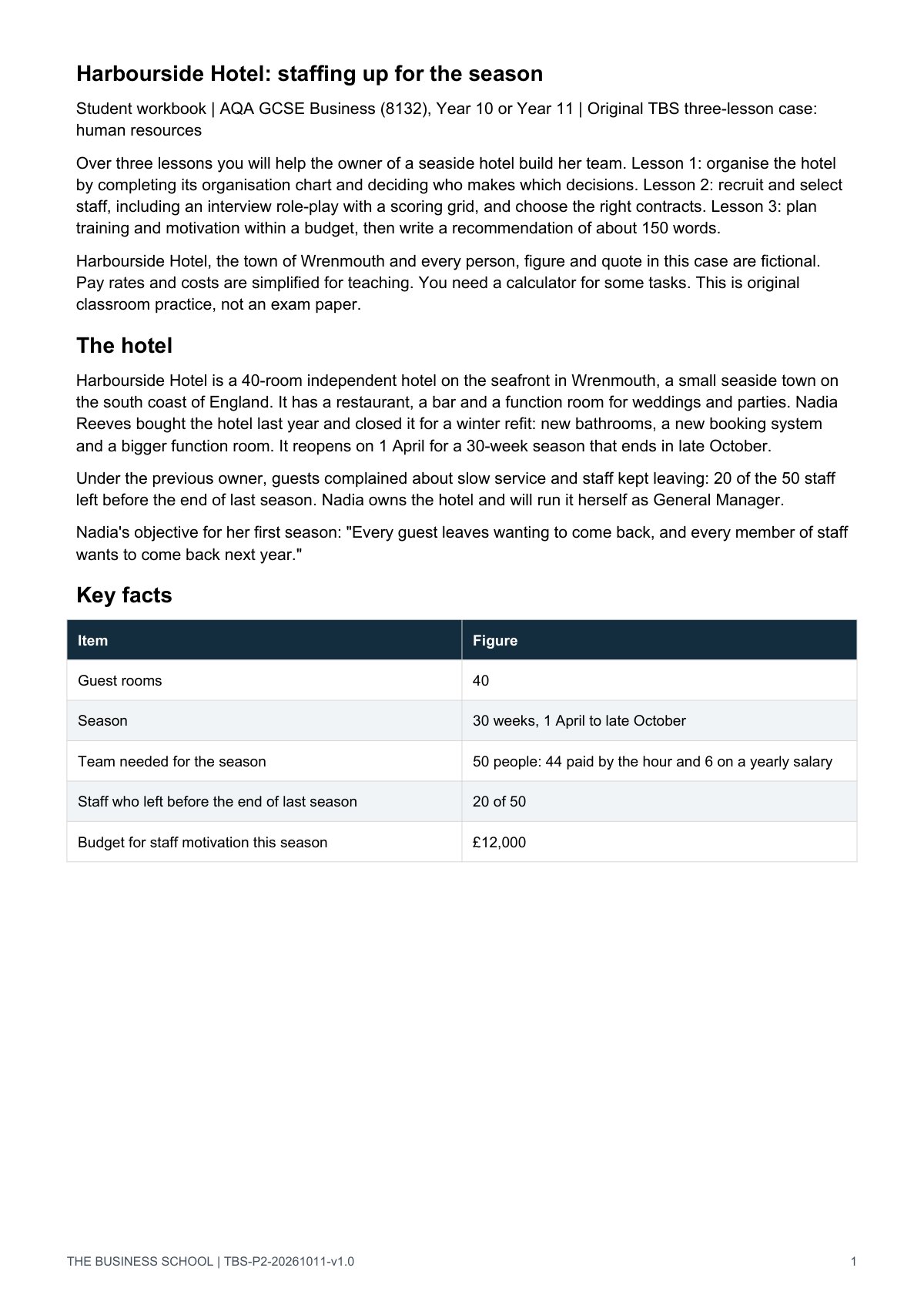 Page 1: the case opening and key facts