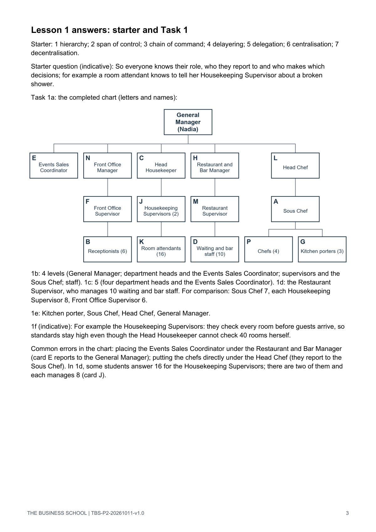 Teacher guide, page 3: Lesson 1 answers (starter and Task 1)