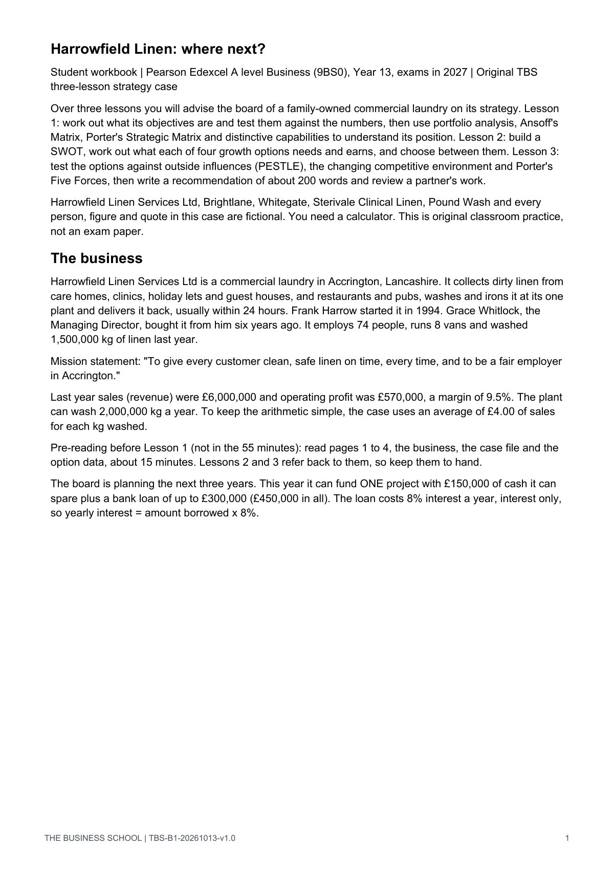 Page 1: the business and the case opening
