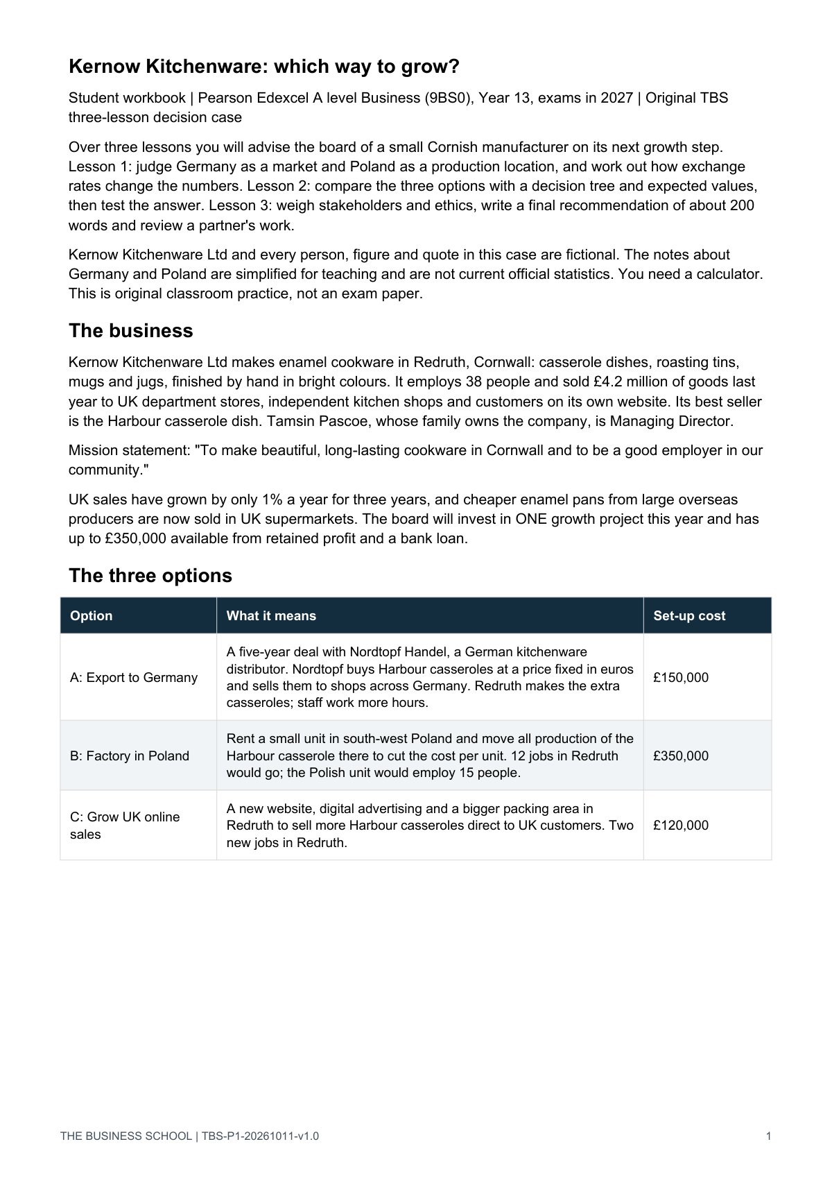 Page 1: the case opening and the three options