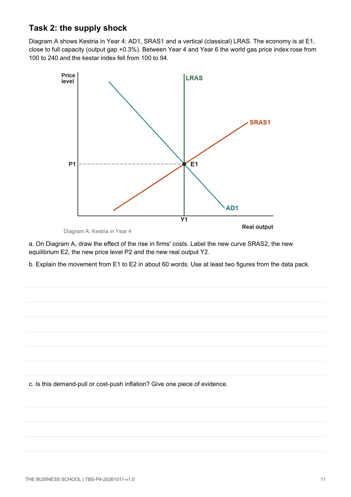 Page 11: the supply-shock AD/AS diagram to complete
