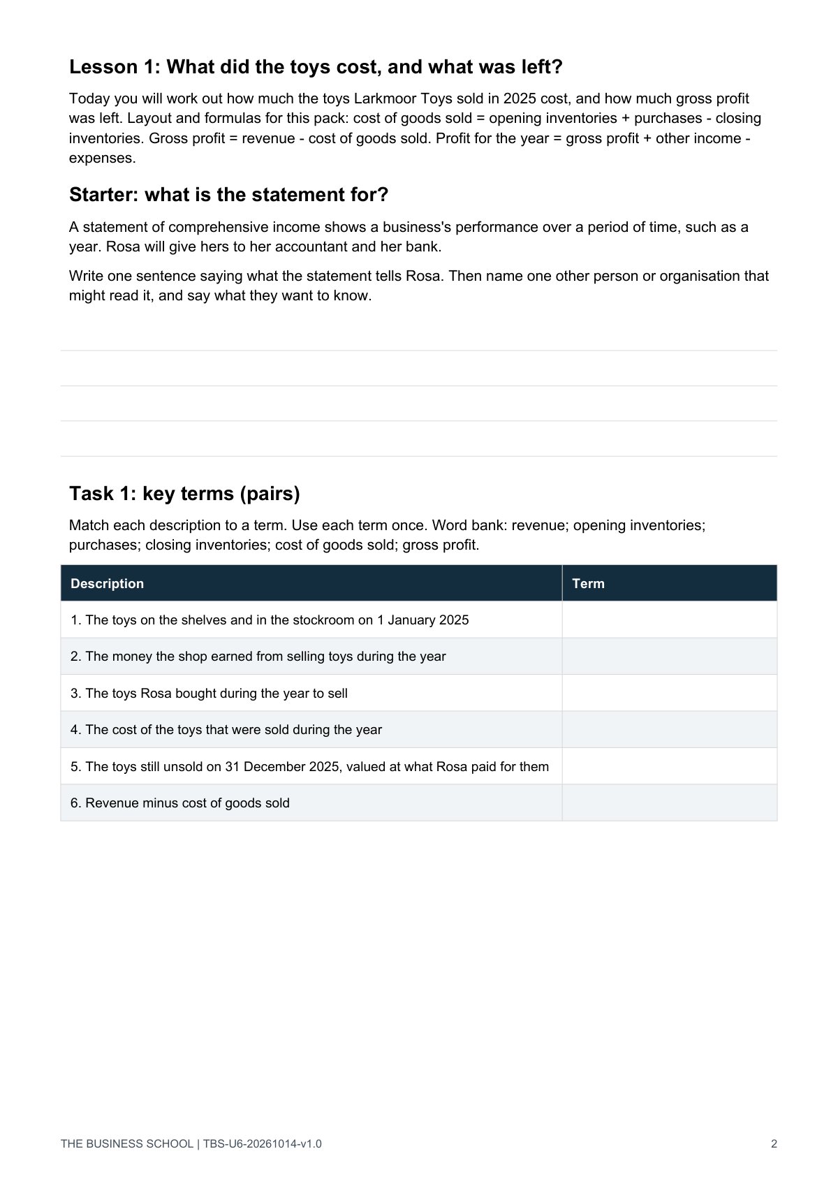 Page 2: the start of Lesson 1