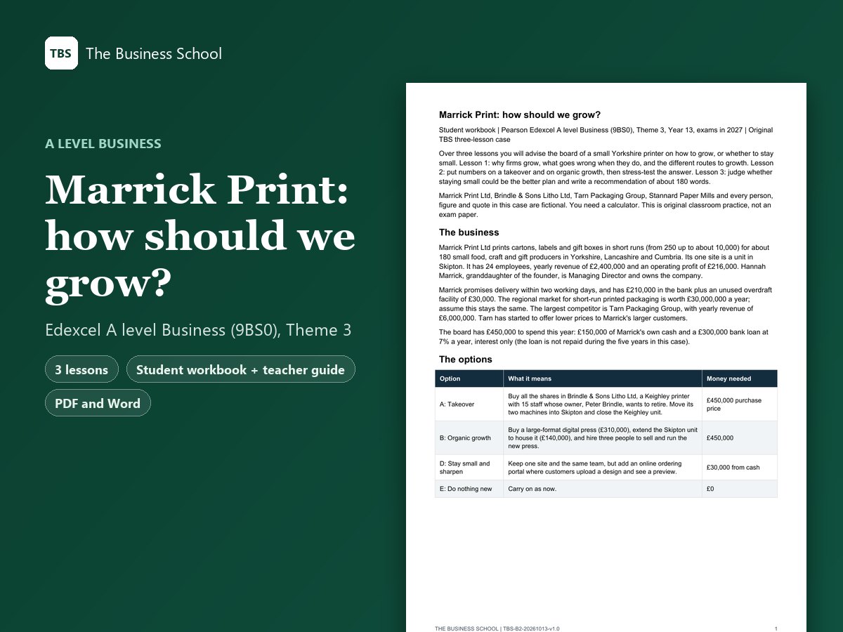 Cover: Marrick Print: how should we grow?, the first page of the student workbook