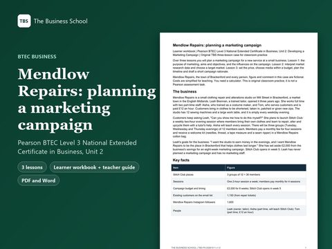 Cover: Mendlow Repairs: planning a marketing campaign