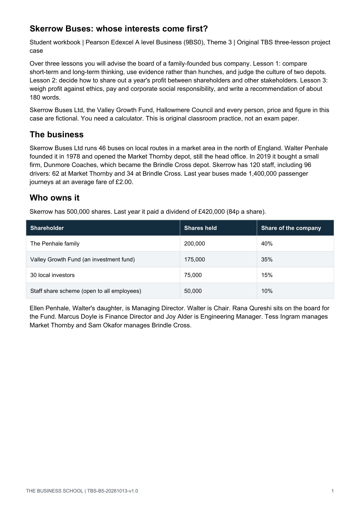 Page 1: the business and who owns it