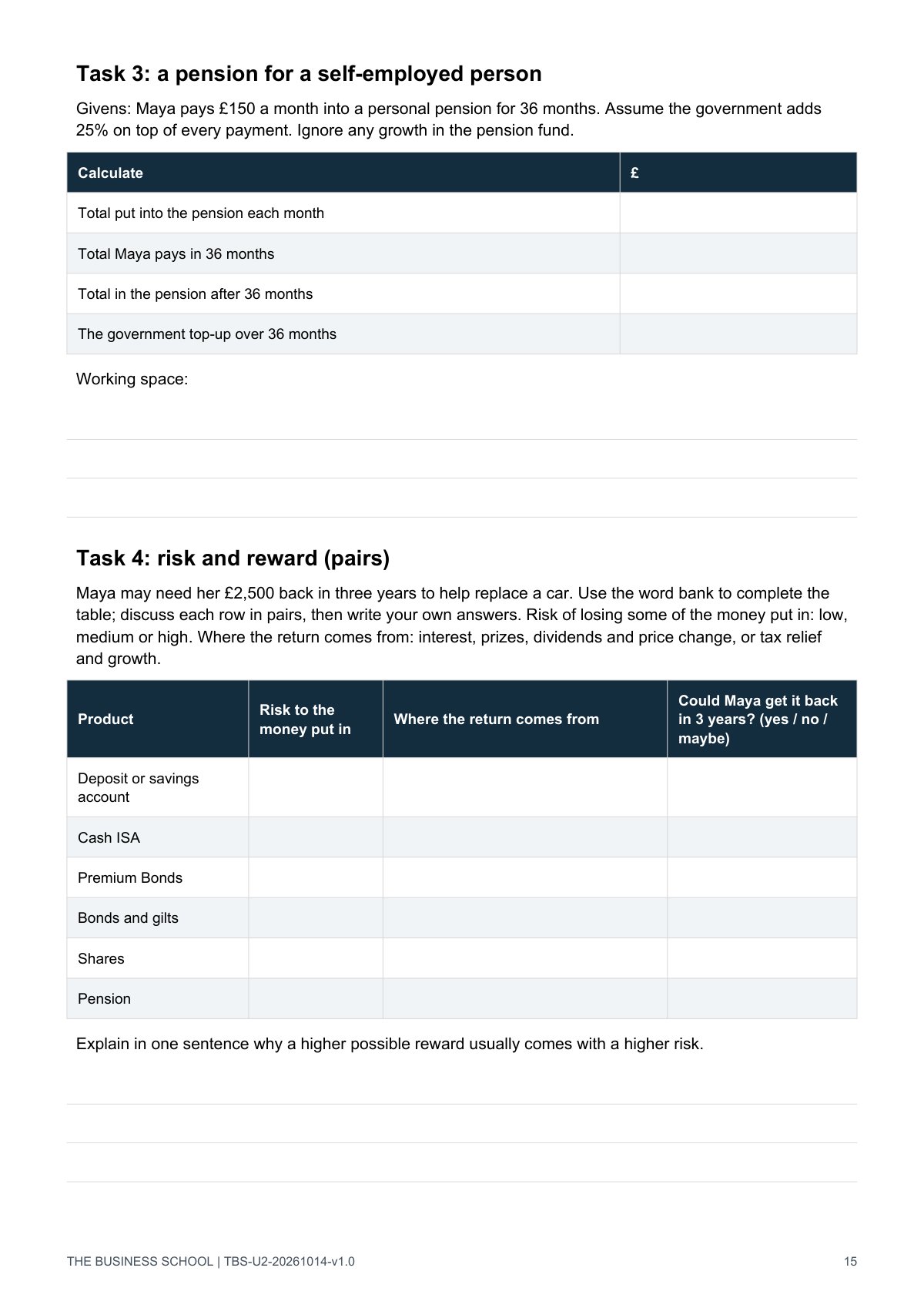 Page 15: a pension for a self-employed person