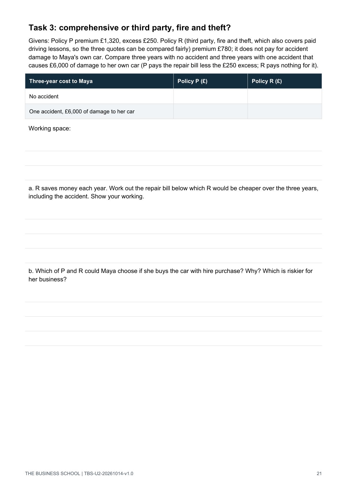 Page 21: comprehensive or third party, fire and theft