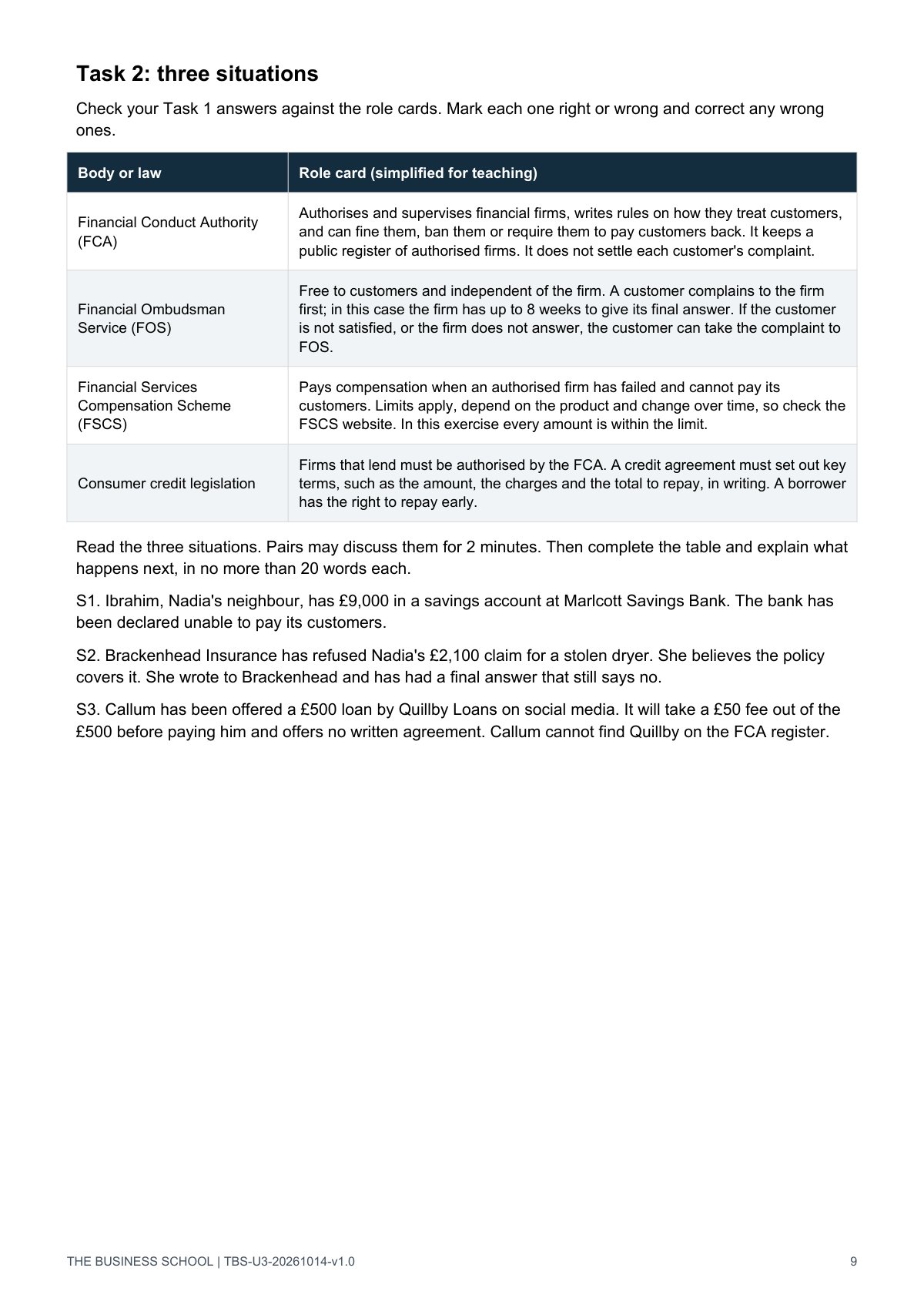 Page 9: role cards and three situations