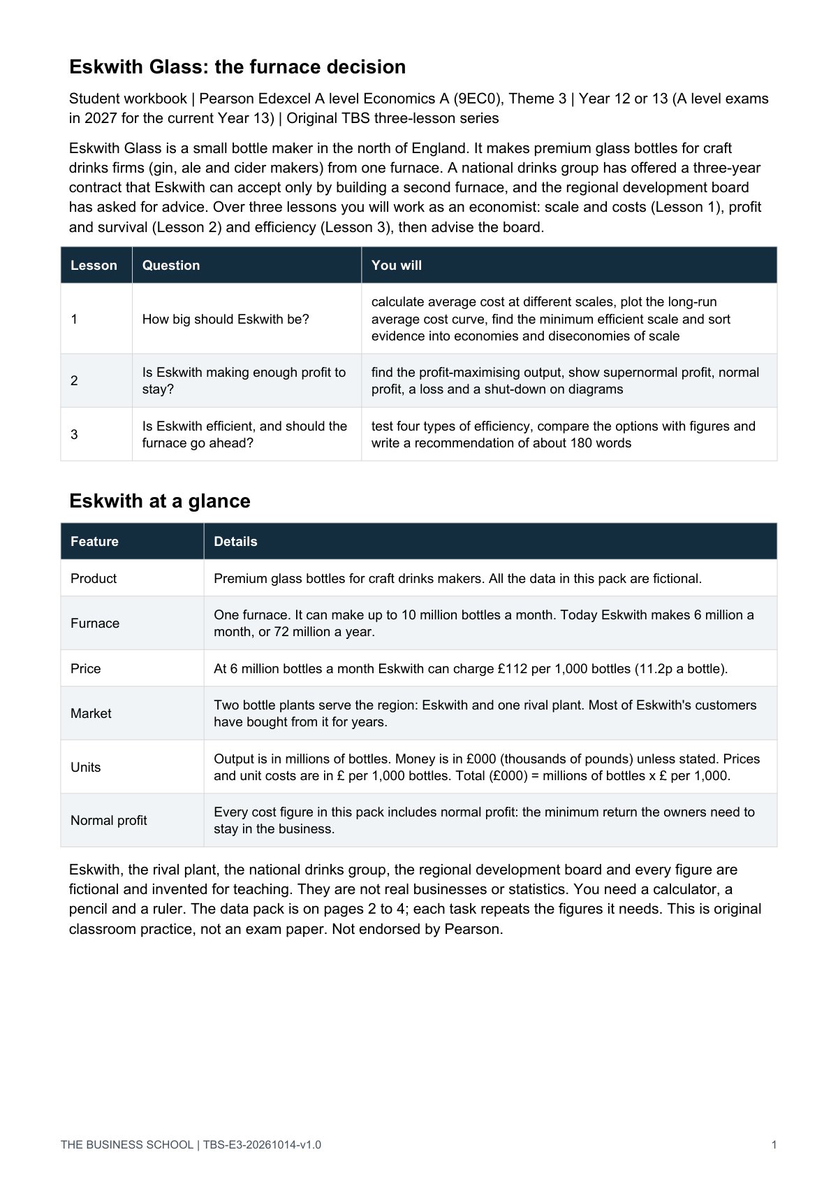 Page 1: the story and the three-lesson outline