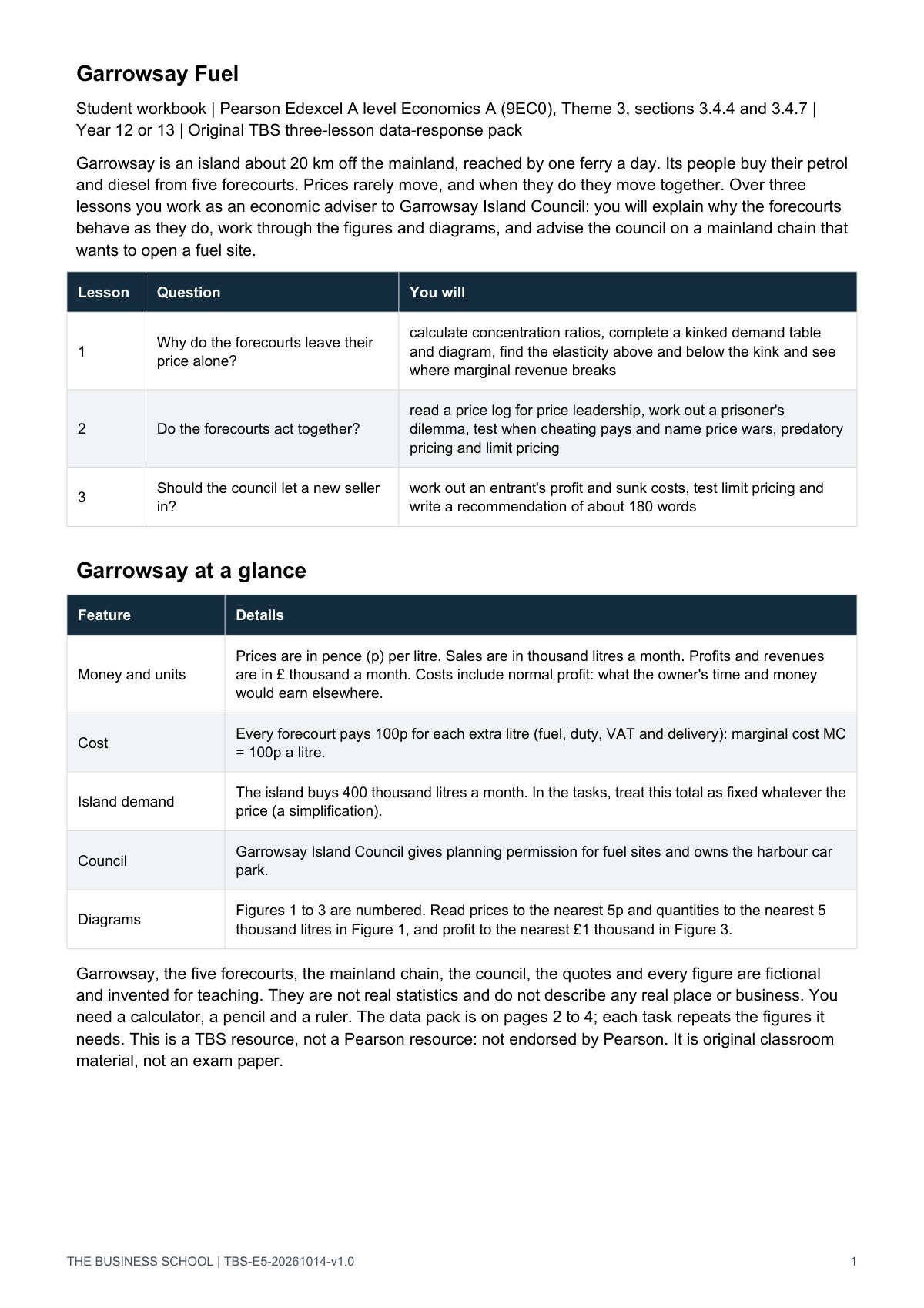 Page 1: the story and the three-lesson outline