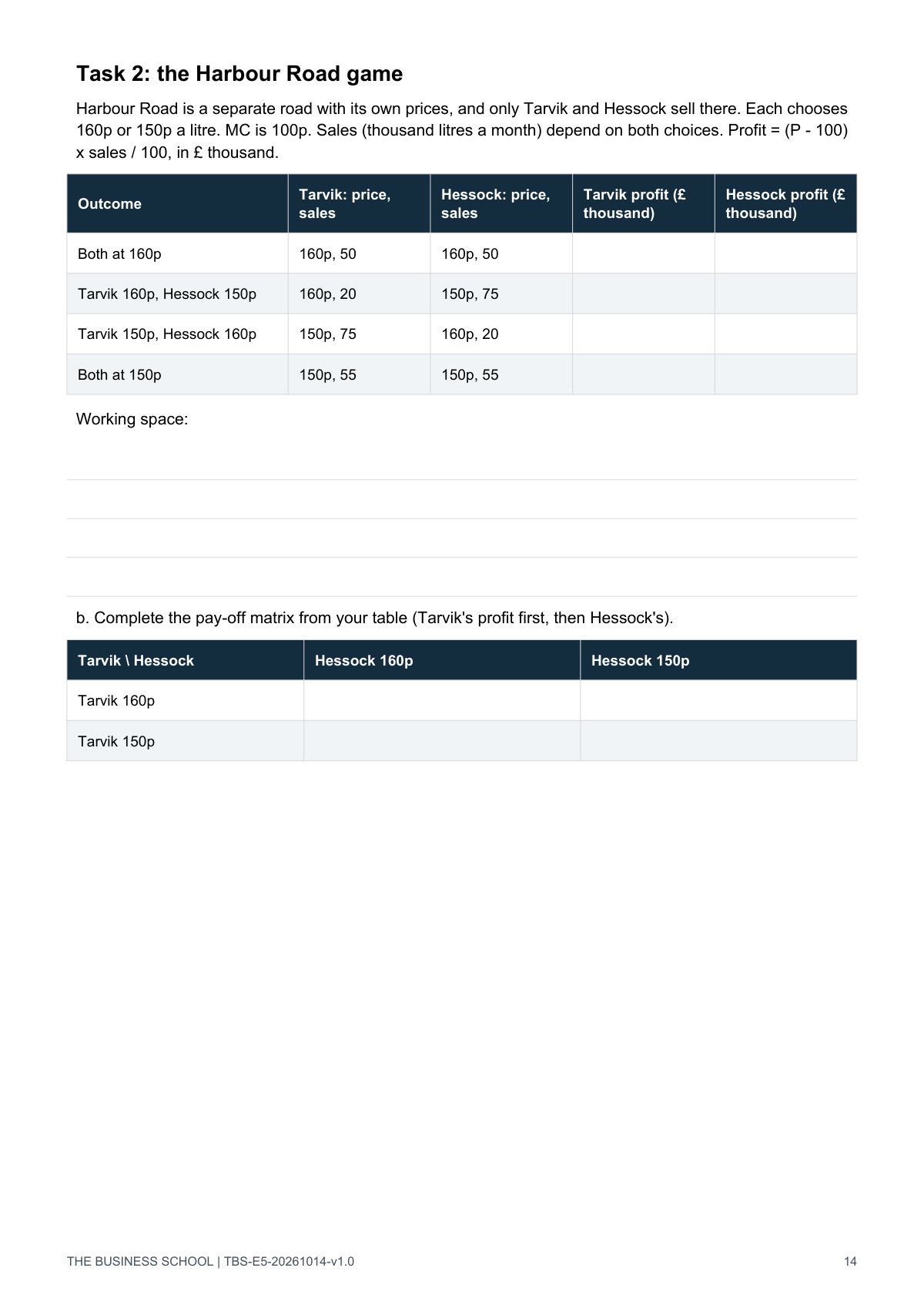 Page 14: the Harbour Road game table