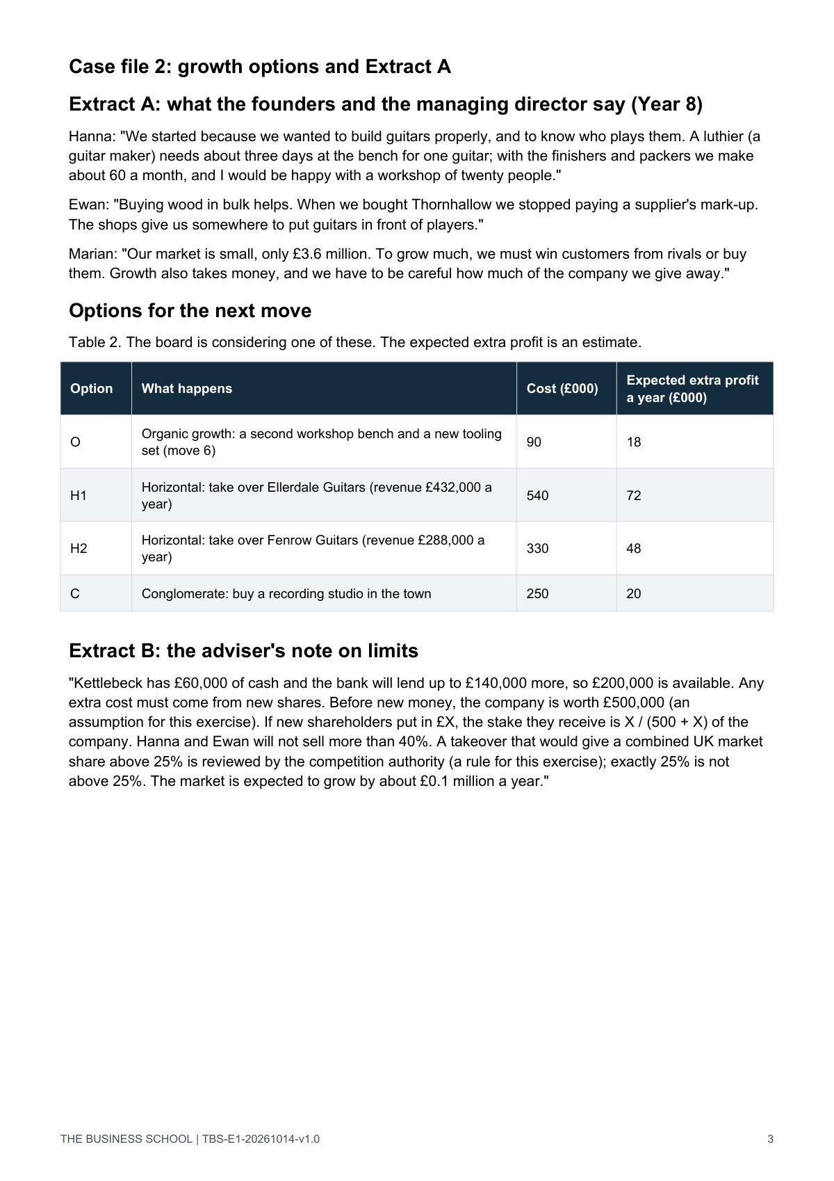 Page 3: Extract A and the four options