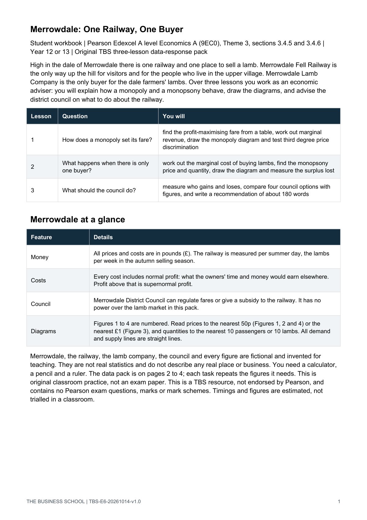 Page 1: the story and the three-lesson outline