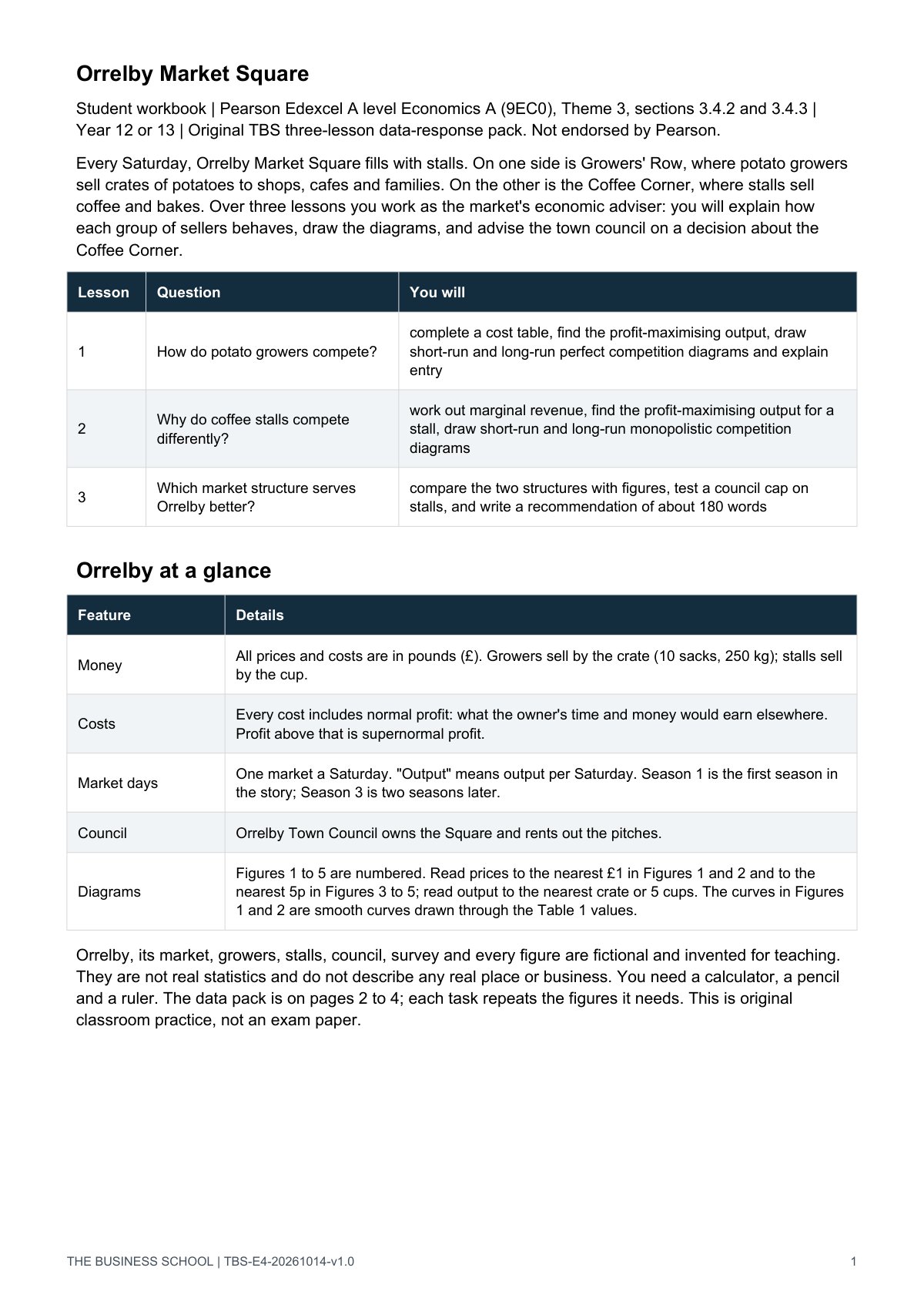 Page 1: the story and the three-lesson outline