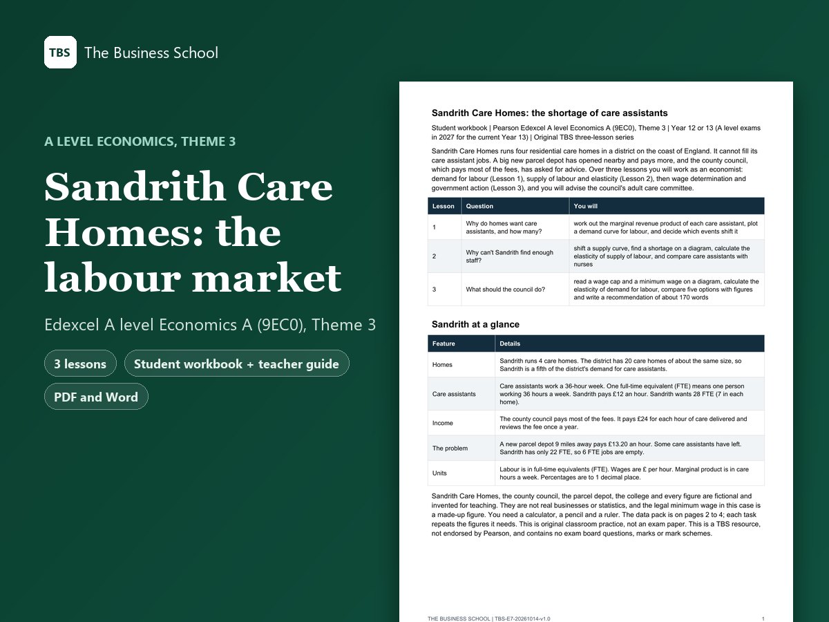 Cover: Sandrith Care Homes: the labour market, the first page of the student workbook