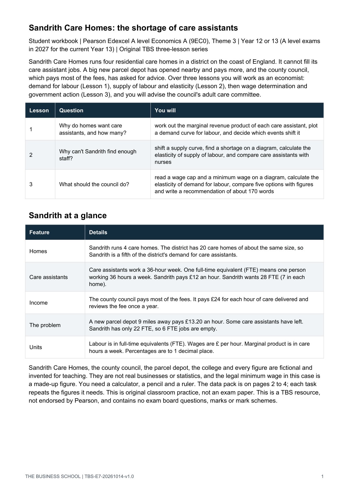 Page 1: the story and the three-lesson outline