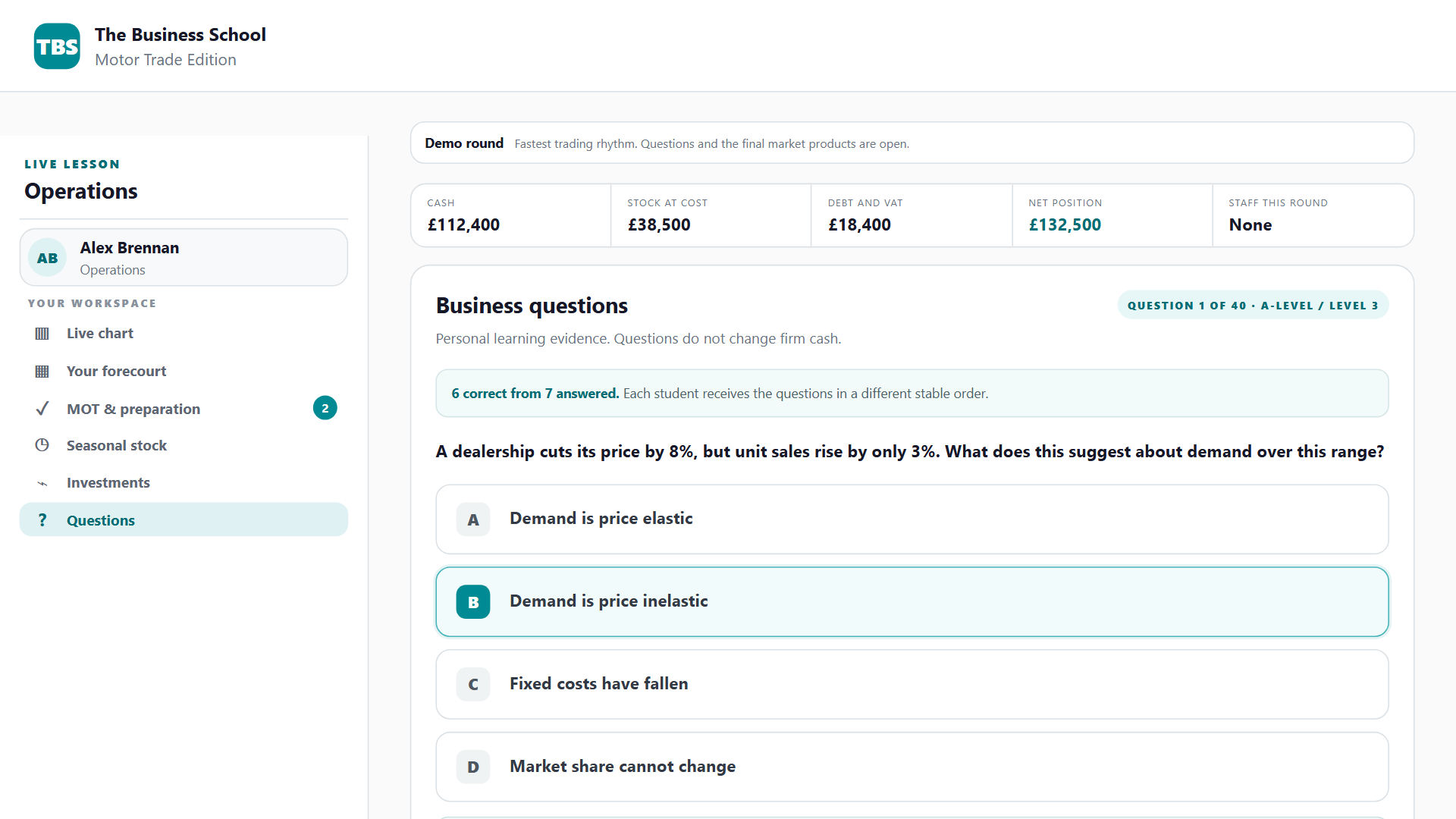 Business question with the level tag and feedback