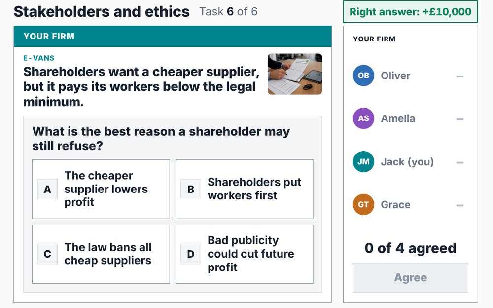 Stakeholders and ethics, A level: a supplier task, with a supplier photo.