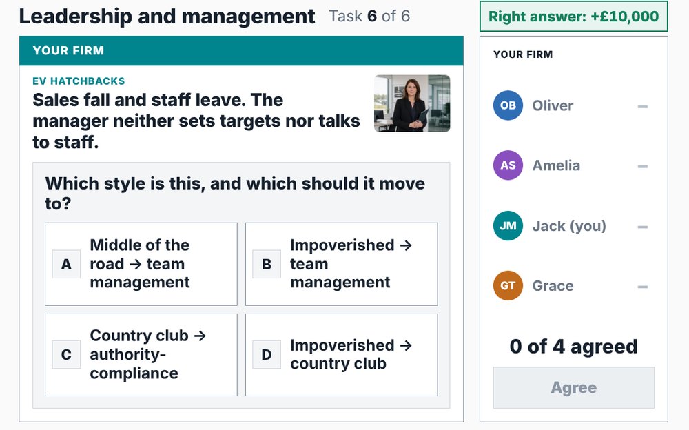 Leadership, A level: a task about a manager, with a manager photo.