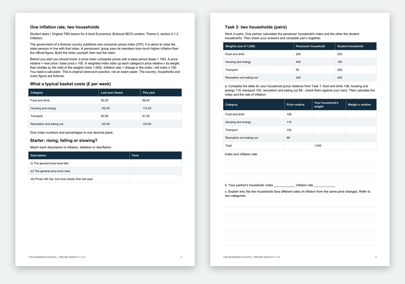 The first student pages of One Inflation Rate, Two Households