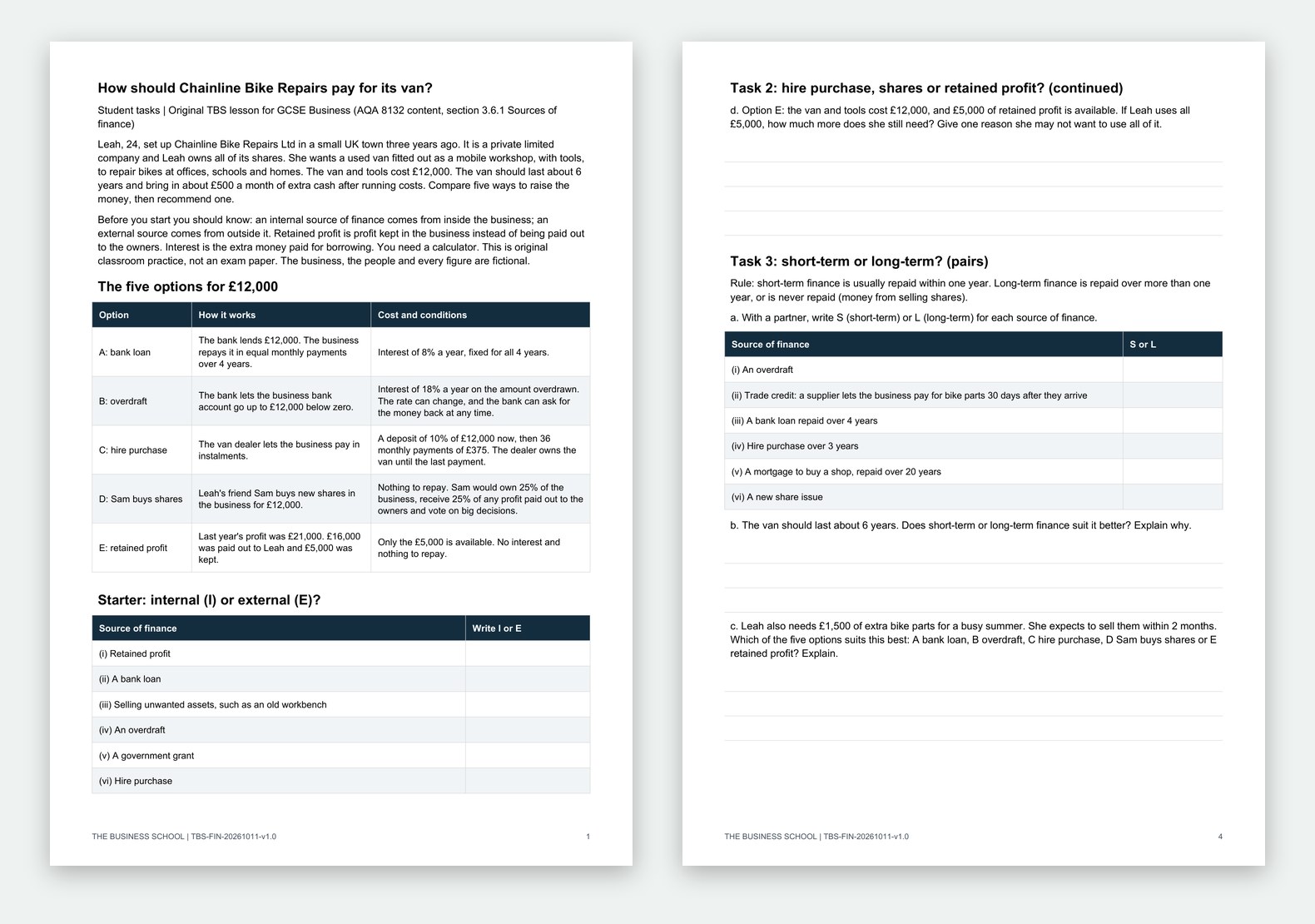 The first student pages of How Should a Bike Repair Shop Pay for Its Van?